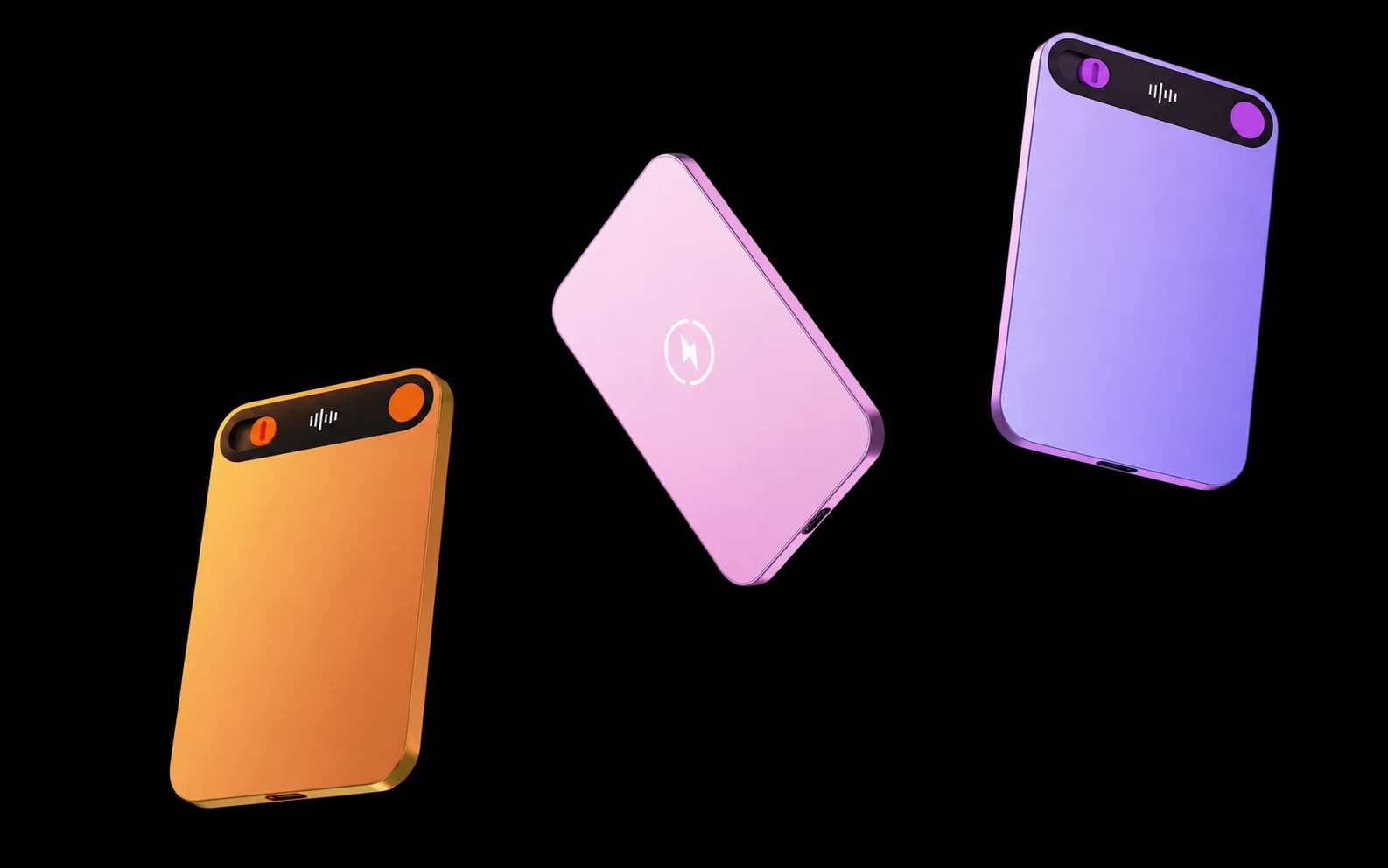 Magnetic recorder cards in orange, pink and purple